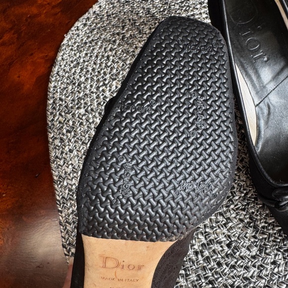 Dior "Black Monogram Canvas - Mid Heel Pumps - Leather Bow, Dangling CD Charms - Picture 7 of 12